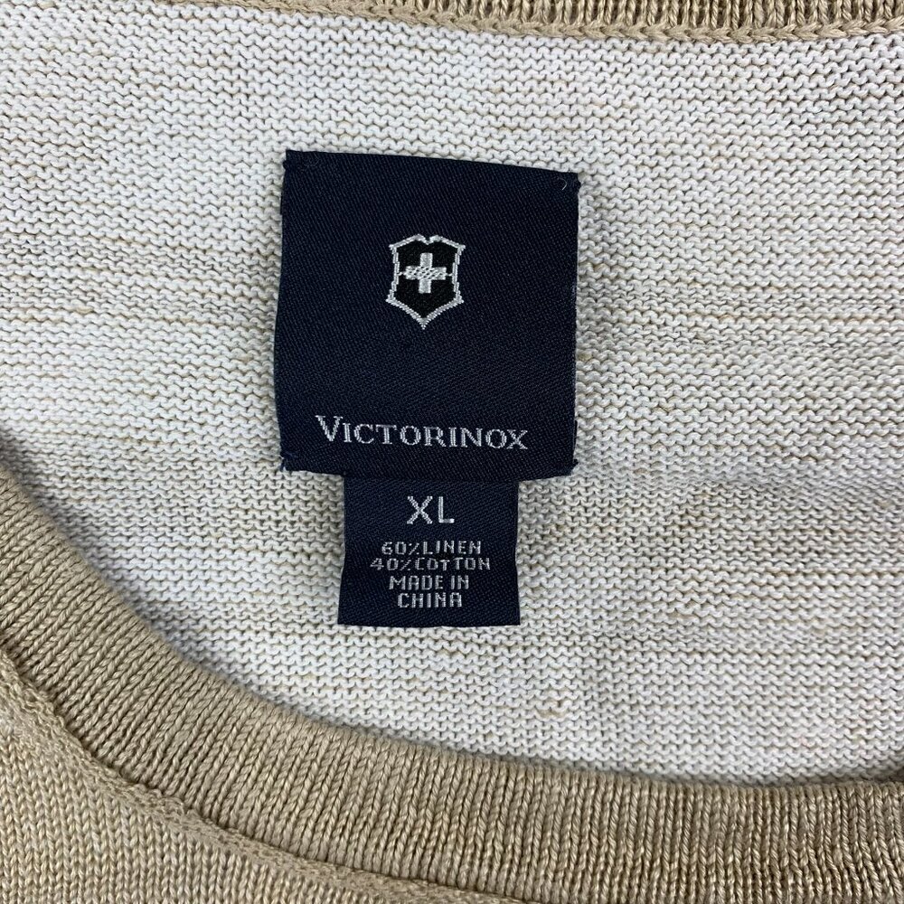 Victorinox Mens Sweater Large Beige Crewneck Long Sleeve Cotton Linen Pullover - Picture 2 of 5